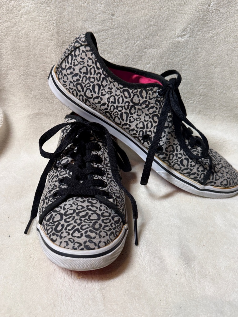 Vans Leopard Print Canvas Sneakers - Black & Gray